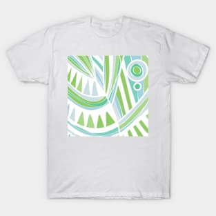 Mazipoodles New Fish Head Leaves Jazz Funk E Pastel Blue Green White T-Shirt